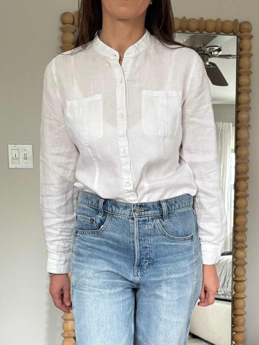 Lord & Taylor White Linen Mandarin Collar Shirt - Picture 10 of 10